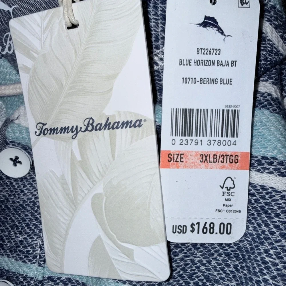 Tommy Bahama Mens 3XLB Blue Horizon Baja Hoodie Bering Blue NWT‎